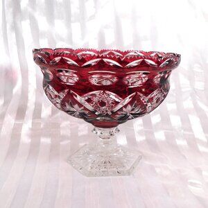 Large Dark Pink Cut to Clear Fooed Bowl # 26607